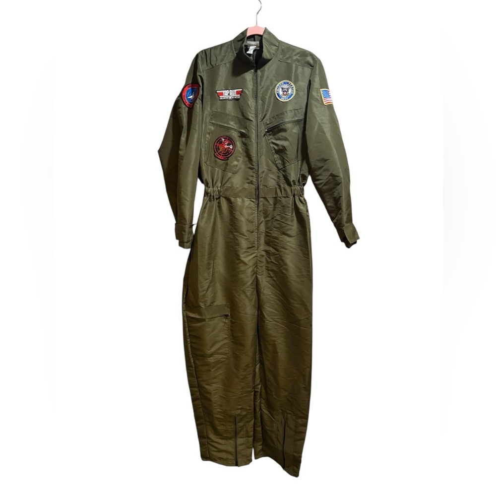Top Gun US American Navy flight suit costume olive army green adult one size